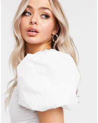 Missguided Poplin Blouse With Puff Sleeves - White