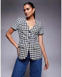 River Island - Gingham Short Sleeved Jacket - Lyst