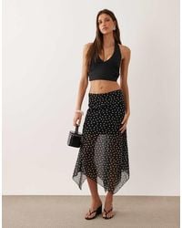 New Look - Polka Dot Hanky Hem Mesh Midi Skirt - Lyst