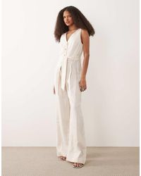 Mango - Halterneck Linen Tie Waist Jumpsuit - Lyst