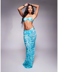 South Beach - Abstract Print Mesh Maxi Beach Skirt - Lyst