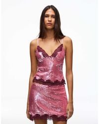 Bershka - Sequin Lace Thin Strap Top - Lyst