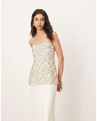 ARRANGE - Vestito Lungo A Fascia Ibrido Color Avorio Con Decorazioni Geometriche Color Oro - Lyst