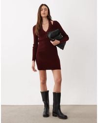 ASOS - Knitted Double Layer Mini Dress With Lace Halter Detail - Lyst