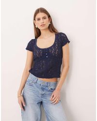 Free People - Short Sleeve Lace Top - Lyst