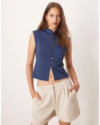 ASOS - Polyamide Button Through Grown On Sleeve Top - Lyst