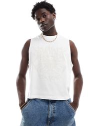 ASOS - Camiseta corta blanca holgada sin mangas con estampado grunge delantero - Lyst