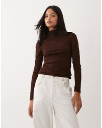 ASOS - Double Layer Long Sleeve Funnel Neck Top With Ruching Detail - Lyst