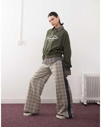 Reclaimed (vintage) - Pantalones De Sastre Beis A Cuadros De Pernera Ancha Con Paneles En Contraste De - Lyst