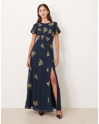 Maya - Embellished Short Sleeve Open Back Maxi Dress - Lyst