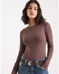 ASOS - Body Marrón Ceñido De Manga Larga De Poliamida De -Gris - Lyst