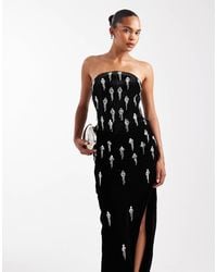 ASOS - Velvet Corset Embellished Maxi Dress With Draped Skirt Overlay - Lyst