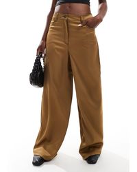 ASOS - Wide Leg Satin Trousers With Contrast Stitching - Lyst
