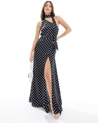 Style Cheat - One Shoulder Satin Maxi Dress With Neck Tie - Lyst
