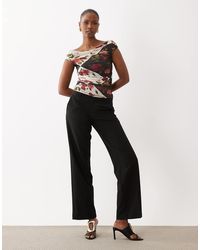 ASOS - Aangerimpelde Top Van Mesh Met Korte Mouwen, Blote Schouders En Patchwork Bloemenprint - Lyst