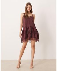 ASOS - Cami Tiered Ruffle Lace Detail Satin Mini Dress - Lyst