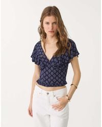 Stradivarius - Blouse Met Ruches En Korte Mouwen - Lyst