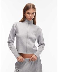 ASOS - Sudadera Gris Jaspeado Con Cuello Alto Y Cremallera De Tejido Entrelazado De (Parte De Un Conjunto) - Lyst