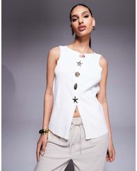 ASOS - Top De Punto Compacto Con Botones Dorados De -Blanco - Lyst