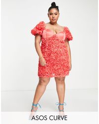 ASOS - Curve 3d Floral Puff Sleeve Cupped Mini Dress - Lyst