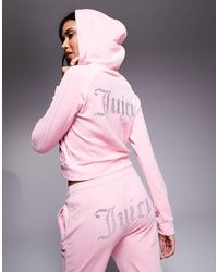 Juicy Couture - Diamante Logo Velour Zip Through Hoodie - Lyst