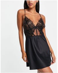 Ann Summers Lace And Satin Chemise With Strappy Back Detail - Black