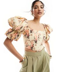 & Other Stories - Buster Top With Corset Detail And Puff Sleeves - Lyst