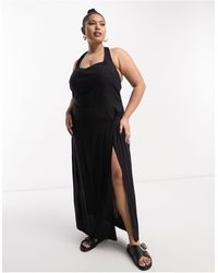ASOS - Asos design curve - robe longue d'été en lin à détail noué avec encolure dégagée et dos nu - noir - Lyst