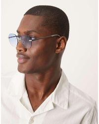 ASOS - Round Rimless Sunglasses With Blue Ombre Lenses And Temples - Lyst