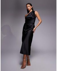 New Look - Satin One Shoulder Tie Midi Dress - Lyst