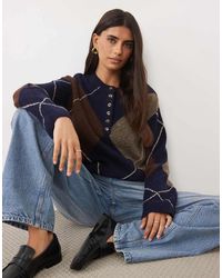 Nobody's Child - Henley Wool Mix Argyle Long Sleeve Collared Jumper - Lyst
