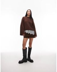ASOS - Knitted Fluffy Wide Sleeve Jumper With Lace Hem - Lyst