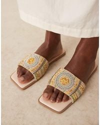 ASOS - Fig Square Toe Flat Mule Sandals With Beads - Lyst