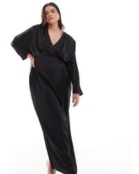 Tfnc Plus - Vestido Largo Con Parte Superior Estilo Kimono De Satén De - Lyst