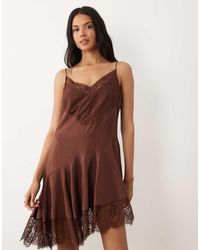 ASOS - Slip Lace Trim Mini Dress With Asymmetric Hem - Lyst