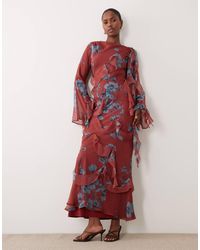 ASOS - Draped Raw Edge Ruffle Trim Long Sleeve Maxi Dress - Lyst