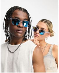 Oakley - Frogskins - occhiali da sole squadrati trasparenti con lenti riflettenti blu da festival - Lyst