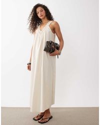 ASOS - V Neck Smock Poplin Maxi Sundress With Lace Overlay - Lyst