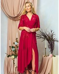 Hope & Ivy - The Petal Embellished Flutter Sleeve Maxi Wrap Dress With Tie Waist - Lyst
