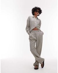 Mango - Pantalones A Rayas Monocromáticas De Pernera Recta Con Cinturilla Elástica De (Parte De Un Conjunto) - Lyst