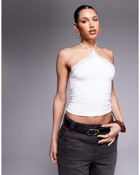 ASOS - Slinky Lace Trim Halter Top - Lyst