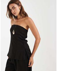 Pieces - Linen-mix Bandeau Longline Top - Lyst
