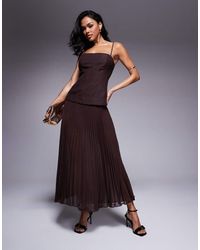 Forever New - Vestito Al Polpaccio Cioccolato A Pieghe Con Vita Scesa - Lyst