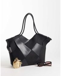 ASOS - Faux Suede And Faux Leather Mix Weave Tote Bag - Lyst