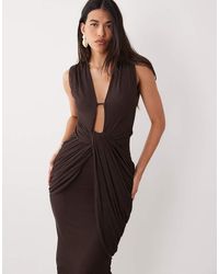 ASOS - Plunge Neck Gather Detail Mesh Maxi Dress - Lyst