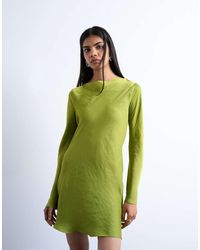 TOPSHOP - Cowl Back Long Sleeve Mini Satin - Lyst
