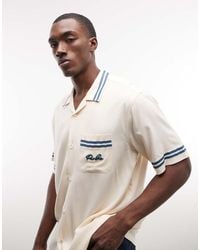 Parlez - Short Sleeve Channel Button Up Shirt With Contrast Stripe Details - Lyst
