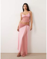 ASOS - Midi Rok Van Mesh Met Contrast En Tailledetail - Lyst