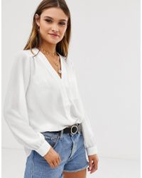 ASOS Langärmlige Bluse mit Tasche - Weiß