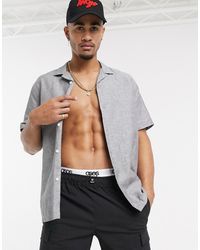 ASOS Oversized Linen Shirt With Revere Collar - Gray
